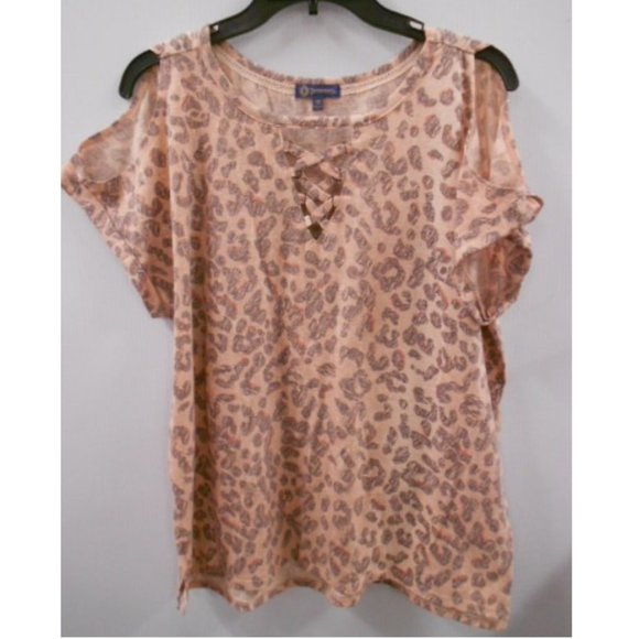 Democracy Tops - Democracy Drk Blush Rose/Grey Print M NWOT